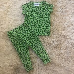 Mini Rodini lime green leopard print outfit